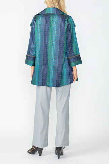 Teal No Closure Jacket With Sparing Trim